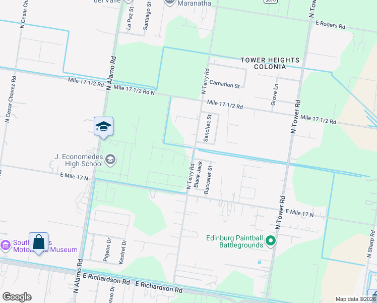 map of restaurants, bars, coffee shops, grocery stores, and more near 1619 North Terry Road in Edinburg