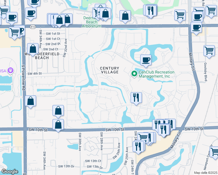 map of restaurants, bars, coffee shops, grocery stores, and more near 97 Markham East in Deerfield Beach