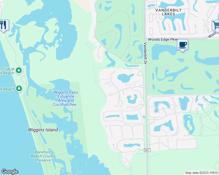 map of restaurants, bars, coffee shops, grocery stores, and more near 15405 Cedarwood Lane in Naples