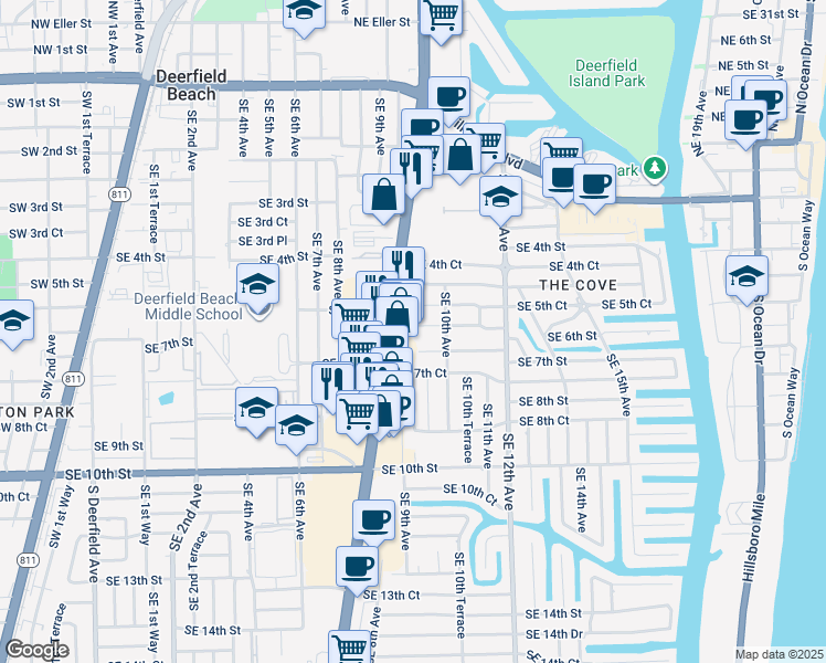 map of restaurants, bars, coffee shops, grocery stores, and more near 942 Southeast 6th Street in Deerfield Beach