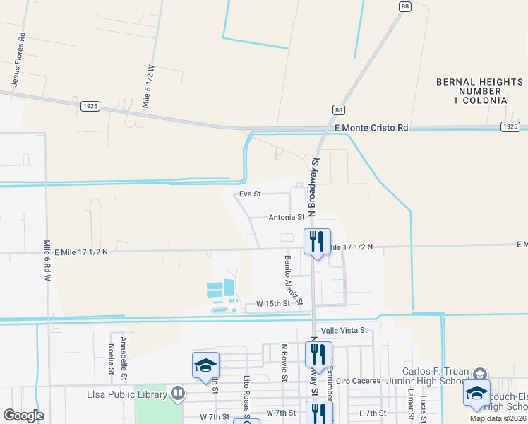 map of restaurants, bars, coffee shops, grocery stores, and more near 205 Antonia Street in Monte Alto