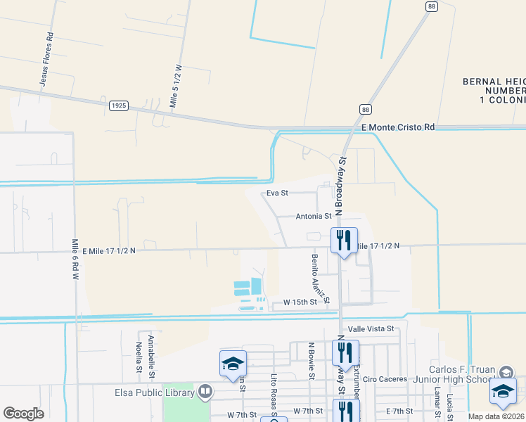 map of restaurants, bars, coffee shops, grocery stores, and more near 317 Eva Street in Monte Alto