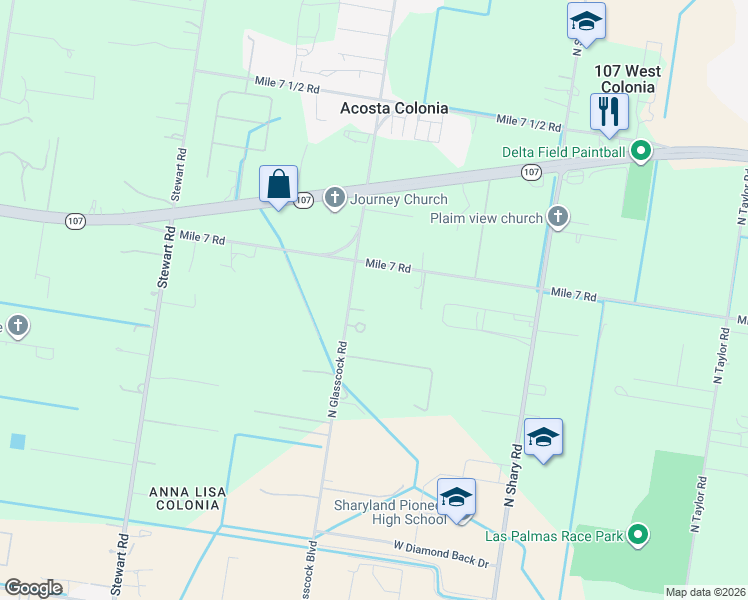map of restaurants, bars, coffee shops, grocery stores, and more near 10770 North Glasscock Road in Mission
