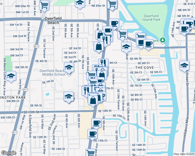 map of restaurants, bars, coffee shops, grocery stores, and more near 535 U.S. 1 in Deerfield Beach