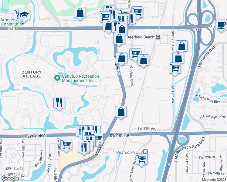 map of restaurants, bars, coffee shops, grocery stores, and more near 520 Sandpiper Pointe Place in Deerfield Beach