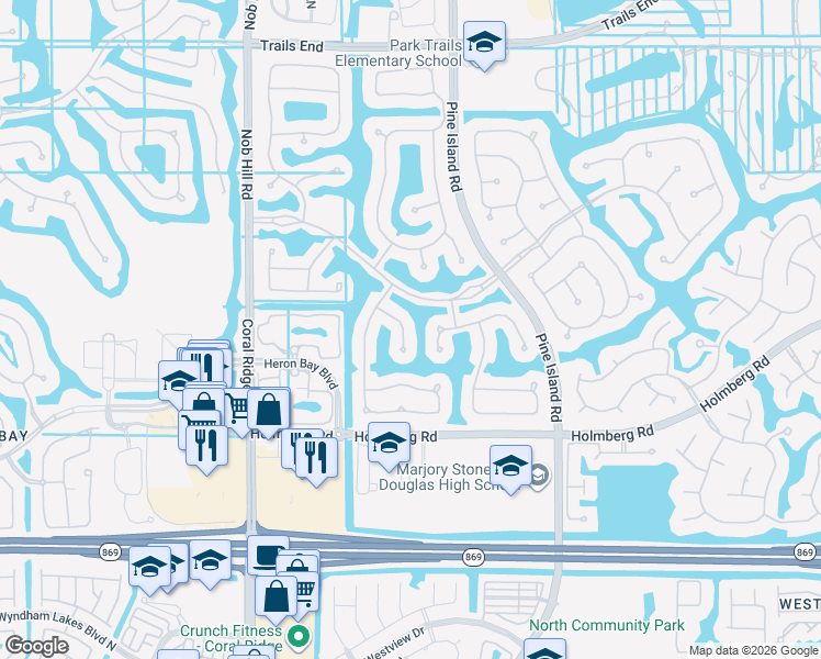 map of restaurants, bars, coffee shops, grocery stores, and more near 10973 Northwest 64th Drive in Parkland