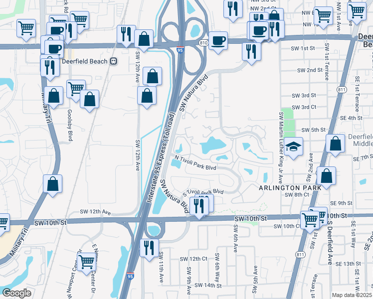 map of restaurants, bars, coffee shops, grocery stores, and more near 976 Siesta Key Boulevard in Deerfield Beach