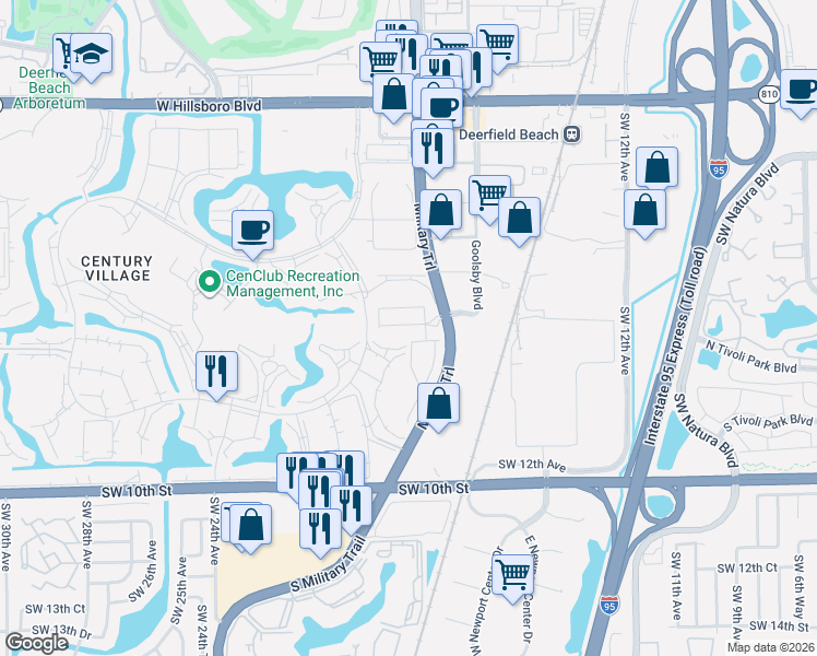 map of restaurants, bars, coffee shops, grocery stores, and more near 520 Sandpiper Pointe Place in Deerfield Beach