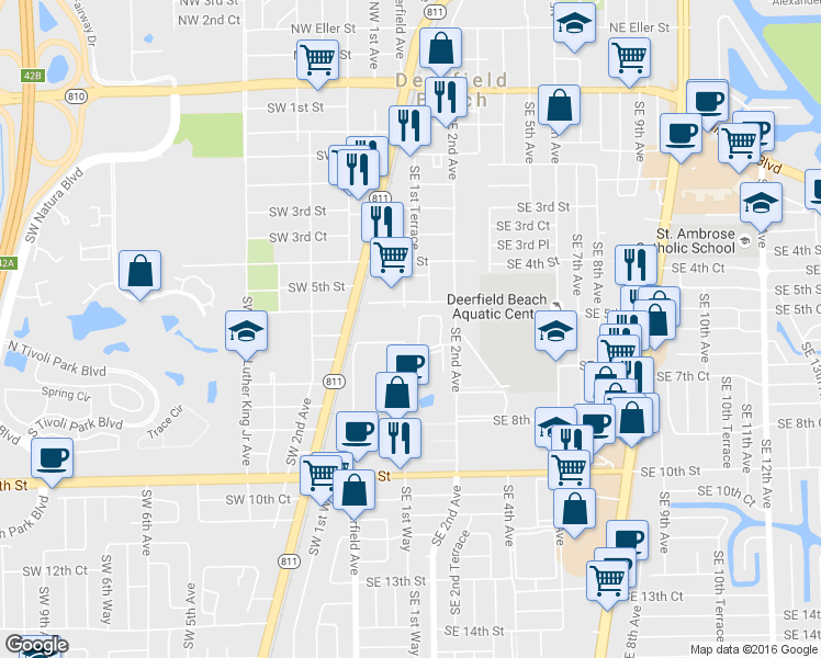 map of restaurants, bars, coffee shops, grocery stores, and more near 141 Southeast 7th Street in Deerfield Beach