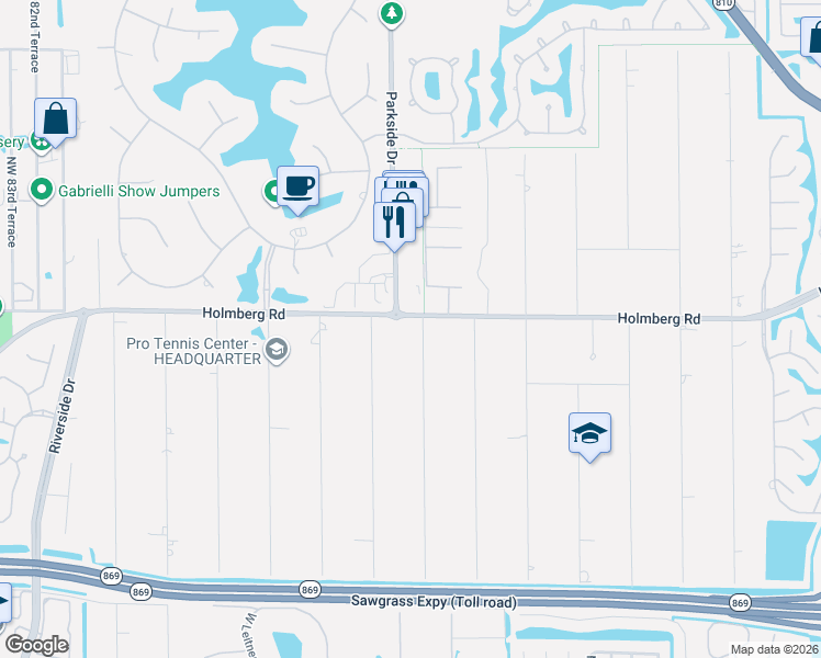 map of restaurants, bars, coffee shops, grocery stores, and more near 6463 Northwest 71st Terrace in Parkland