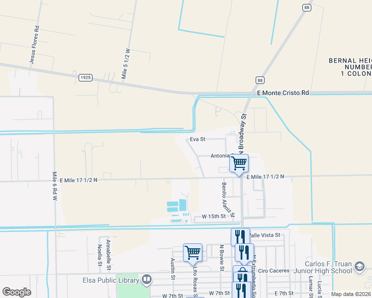 map of restaurants, bars, coffee shops, grocery stores, and more near 317 Eva Street in Monte Alto