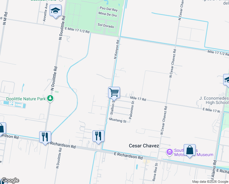 map of restaurants, bars, coffee shops, grocery stores, and more near 3715 Mile 17 Road East in Edinburg
