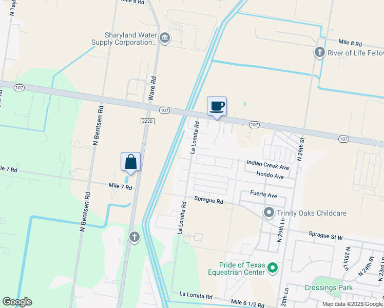 map of restaurants, bars, coffee shops, grocery stores, and more near 11221 La Lomita Road in McAllen