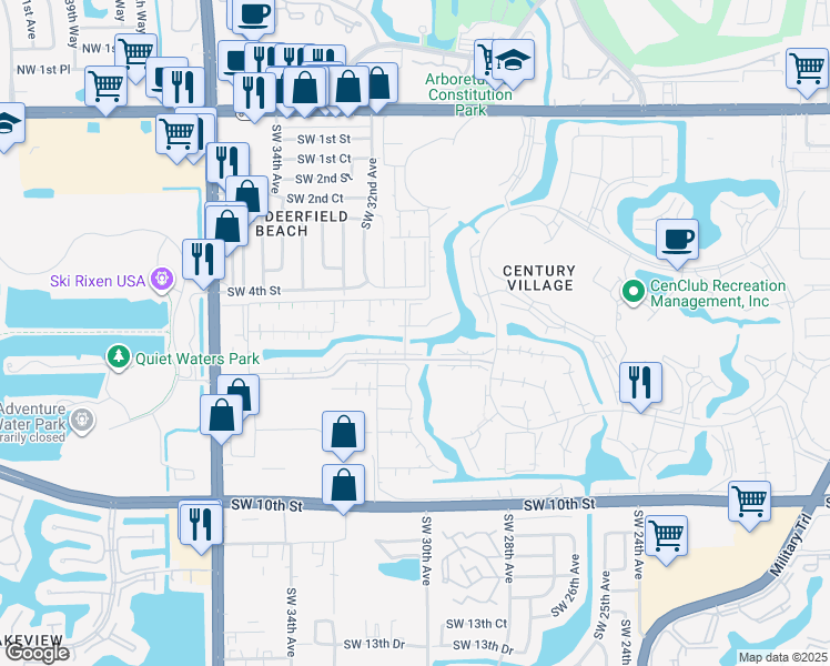 map of restaurants, bars, coffee shops, grocery stores, and more near 160 Tilford Place in Deerfield Beach