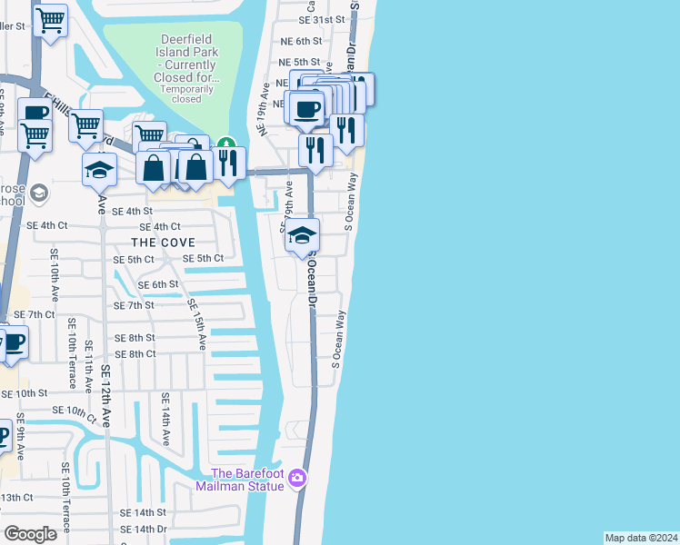map of restaurants, bars, coffee shops, grocery stores, and more near 500 Southeast 21st Avenue in Deerfield Beach