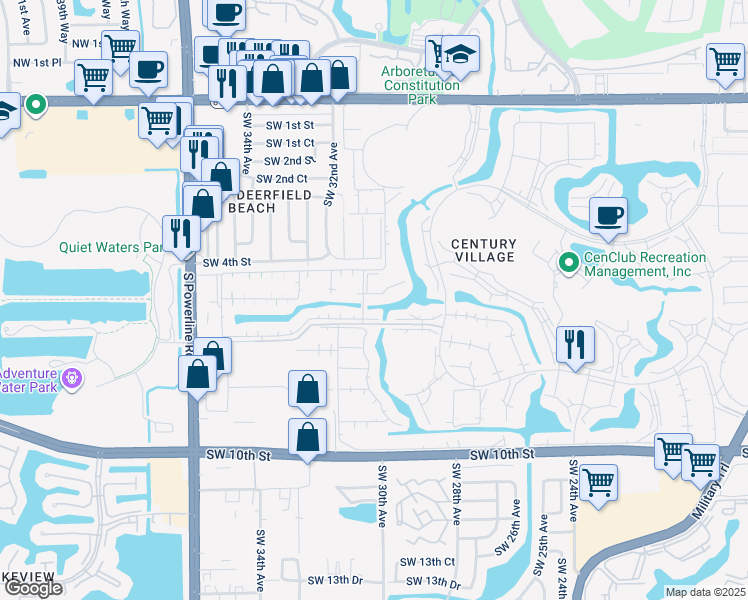 map of restaurants, bars, coffee shops, grocery stores, and more near 168 Tilford Place in Deerfield Beach