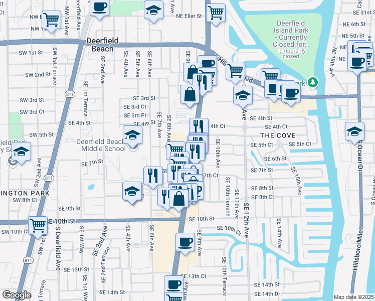 map of restaurants, bars, coffee shops, grocery stores, and more near 535 U.S. 1 in Deerfield Beach
