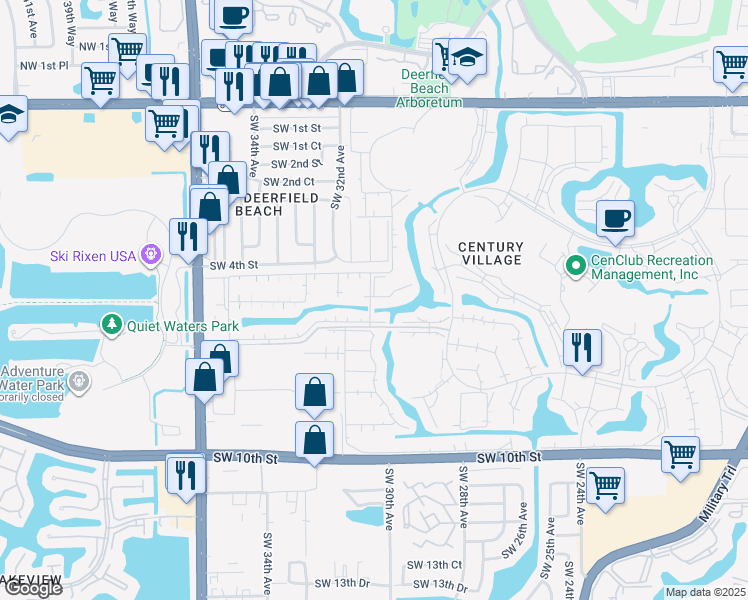 map of restaurants, bars, coffee shops, grocery stores, and more near 168 Tilford Place in Deerfield Beach