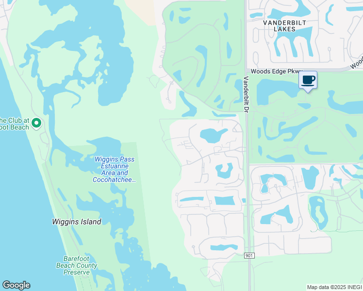 map of restaurants, bars, coffee shops, grocery stores, and more near 15415 Cedarwood Lane in Naples