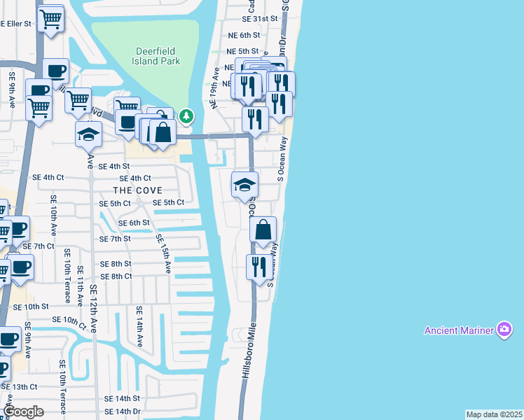 map of restaurants, bars, coffee shops, grocery stores, and more near 512 Southeast 20th Avenue in Deerfield Beach