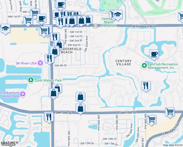map of restaurants, bars, coffee shops, grocery stores, and more near 160 Tilford Place in Deerfield Beach