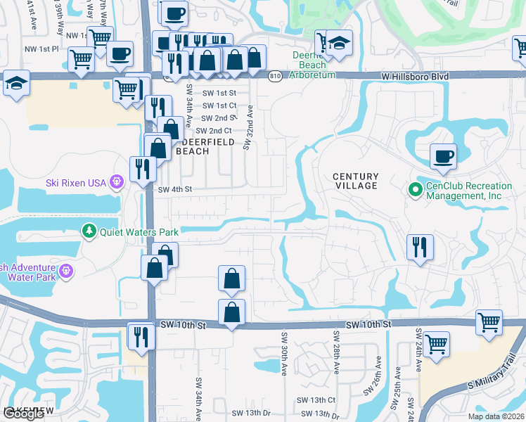 map of restaurants, bars, coffee shops, grocery stores, and more near 160 Tilford Place in Deerfield Beach