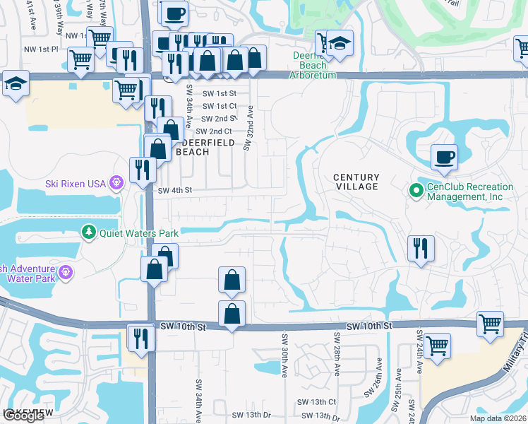 map of restaurants, bars, coffee shops, grocery stores, and more near 160 Tilford Place in Deerfield Beach