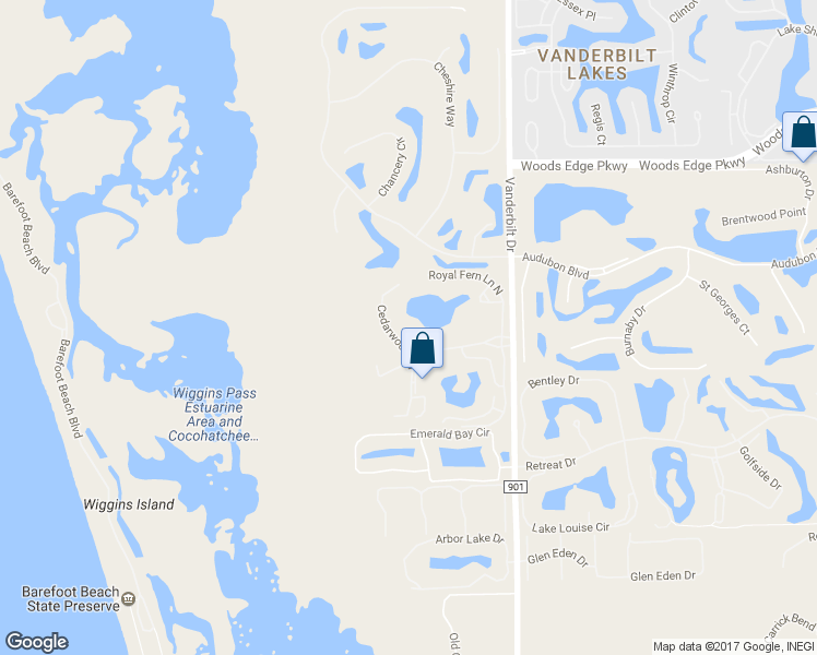 map of restaurants, bars, coffee shops, grocery stores, and more near 15395 Cedarwood Lane in Naples