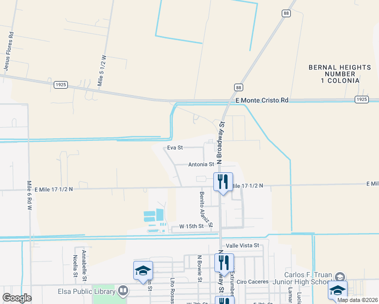 map of restaurants, bars, coffee shops, grocery stores, and more near 205 Antonia Street in Monte Alto