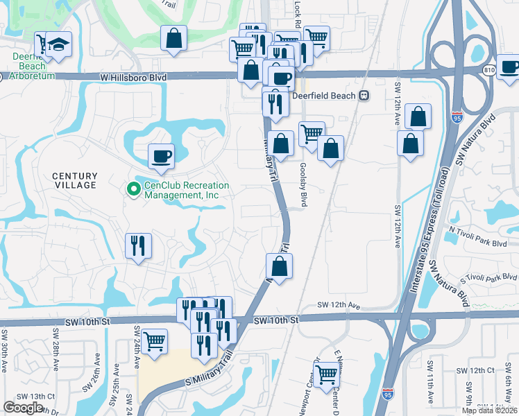 map of restaurants, bars, coffee shops, grocery stores, and more near 520 Sandpiper Pointe Place in Deerfield Beach