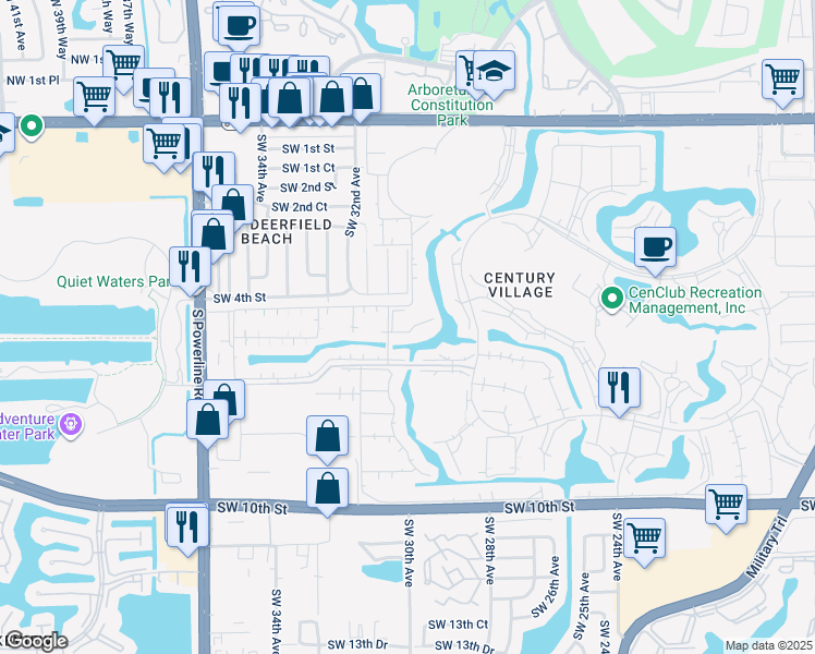 map of restaurants, bars, coffee shops, grocery stores, and more near 168 Tilford Place in Deerfield Beach