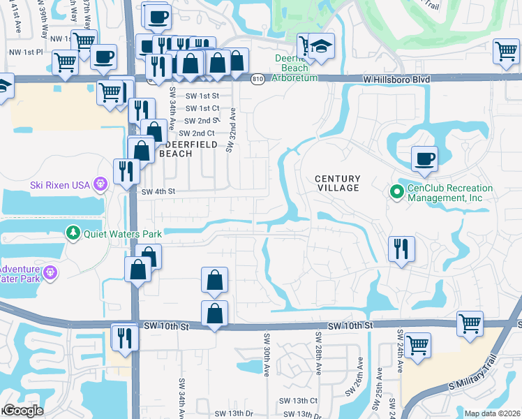 map of restaurants, bars, coffee shops, grocery stores, and more near 160 Tilford Place in Deerfield Beach