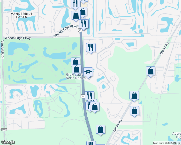 map of restaurants, bars, coffee shops, grocery stores, and more near 15300 Tamiami Trail North in Naples