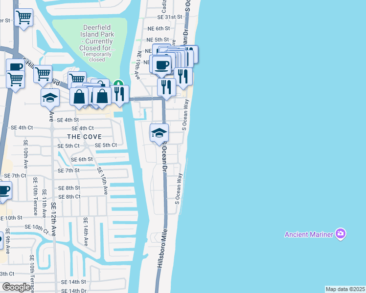 map of restaurants, bars, coffee shops, grocery stores, and more near 500 Southeast 21st Avenue in Deerfield Beach