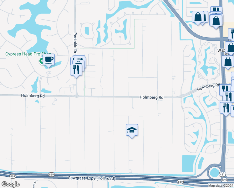map of restaurants, bars, coffee shops, grocery stores, and more near 6530 Northwest 66th Way in Parkland