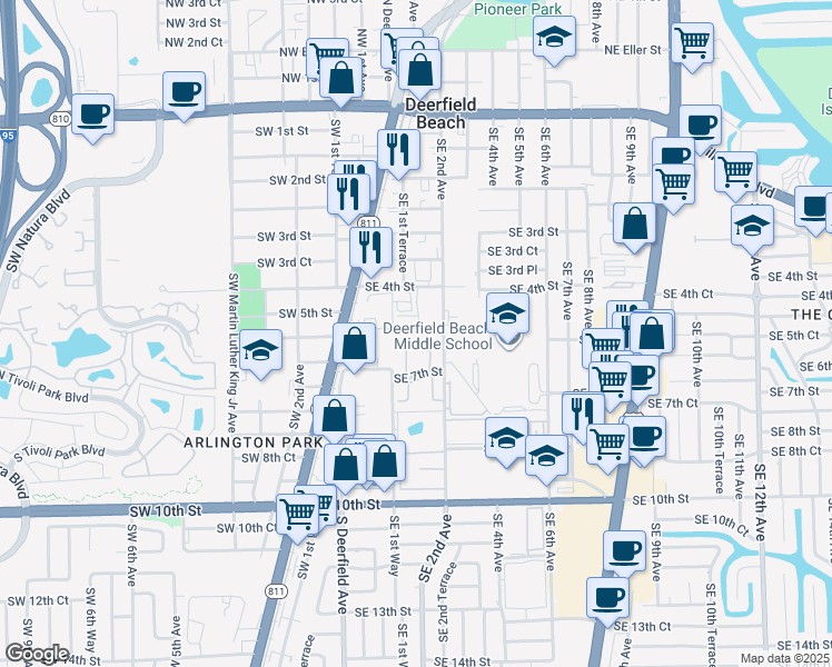 map of restaurants, bars, coffee shops, grocery stores, and more near 411 Southwest 2nd Avenue in Deerfield Beach