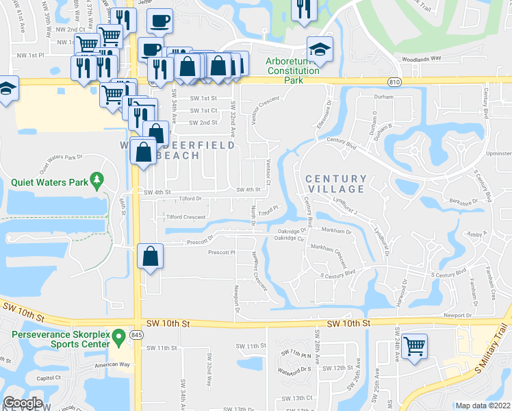 map of restaurants, bars, coffee shops, grocery stores, and more near 3030 Southwest 4th Street in Deerfield Beach