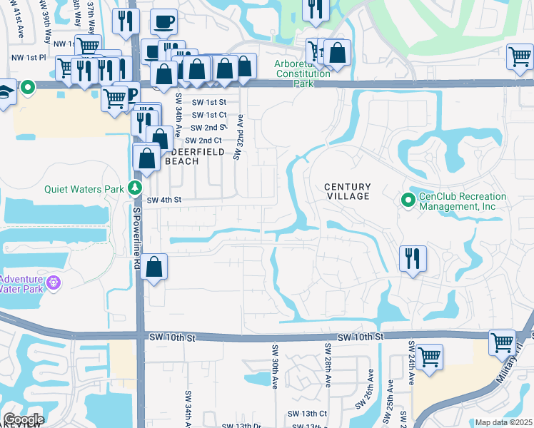 map of restaurants, bars, coffee shops, grocery stores, and more near 3030 Southwest 4th Street in Deerfield Beach
