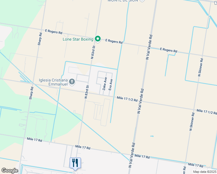map of restaurants, bars, coffee shops, grocery stores, and more near 2309 Zeke Avenue in Edinburg