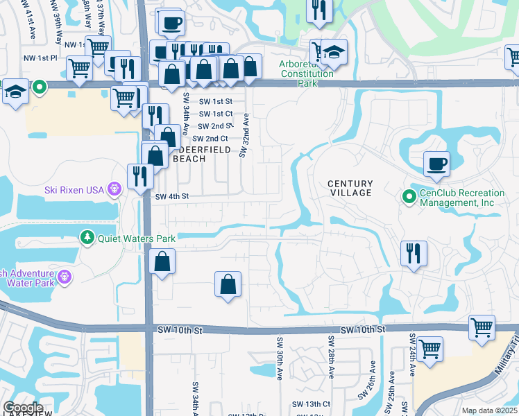 map of restaurants, bars, coffee shops, grocery stores, and more near 3030 Southwest 4th Street in Deerfield Beach