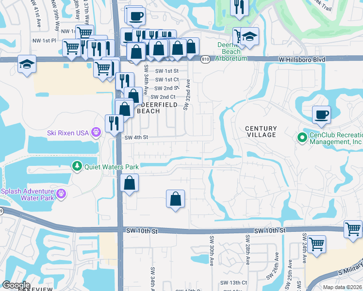 map of restaurants, bars, coffee shops, grocery stores, and more near 3110 Southwest 4th Street in Deerfield Beach