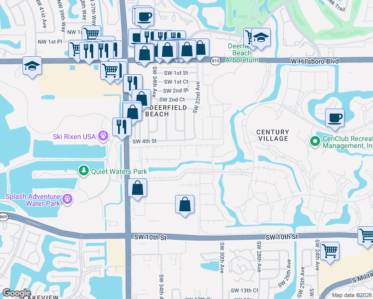 map of restaurants, bars, coffee shops, grocery stores, and more near 3270 Southwest 4th Street in Deerfield Beach