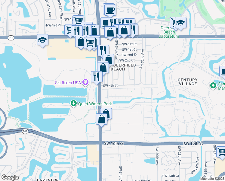 map of restaurants, bars, coffee shops, grocery stores, and more near 3450 Southwest 4th Street in Deerfield Beach