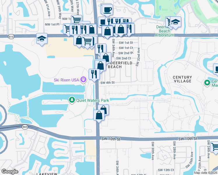map of restaurants, bars, coffee shops, grocery stores, and more near 3450 Southwest 4th Street in Deerfield Beach