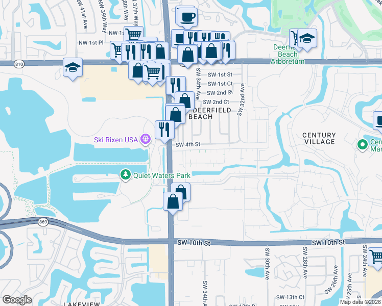 map of restaurants, bars, coffee shops, grocery stores, and more near 3450 Southwest 4th Street in Deerfield Beach