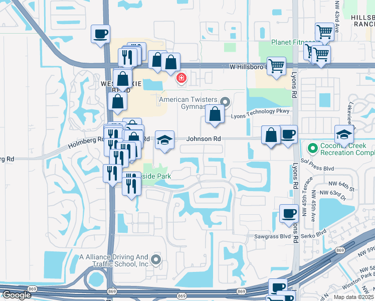 map of restaurants, bars, coffee shops, grocery stores, and more near 5139 Heron Court in Pompano Beach