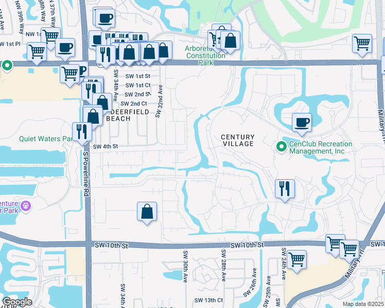 map of restaurants, bars, coffee shops, grocery stores, and more near 52 Tilford C in Deerfield Beach