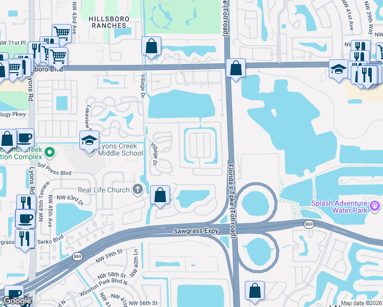 map of restaurants, bars, coffee shops, grocery stores, and more near 6546 Northwest 37th Avenue in Coconut Creek