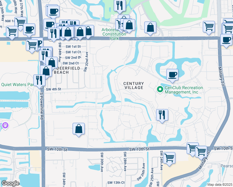 map of restaurants, bars, coffee shops, grocery stores, and more near 3008 Islewood D in Deerfield Beach