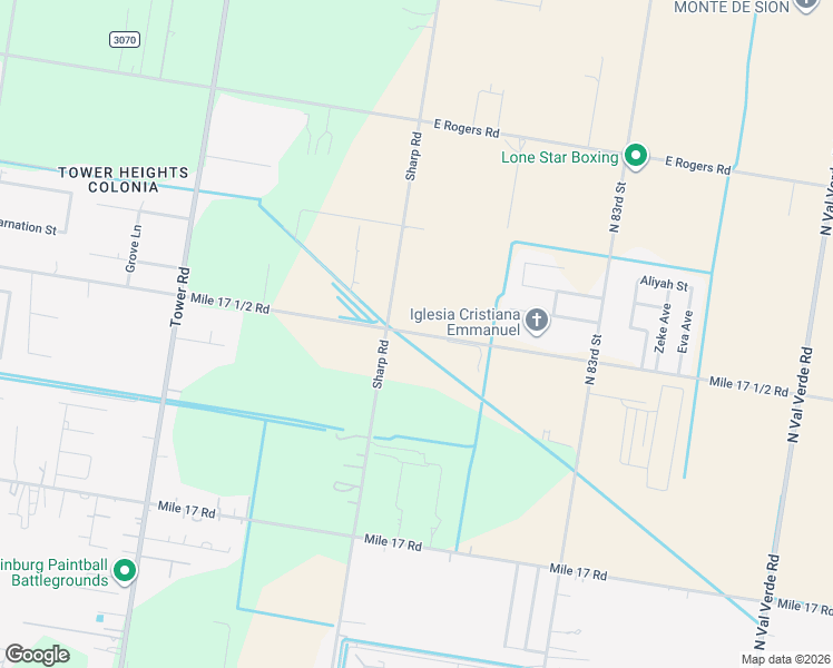 map of restaurants, bars, coffee shops, grocery stores, and more near Mile 17 1/2 Rd in Edinburg